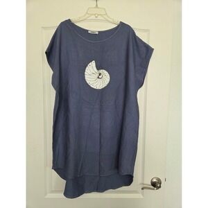 BIANCO Nautical Embellished Casual Blue Dress‎ Size OS Beachy Lagenlook Relaxed